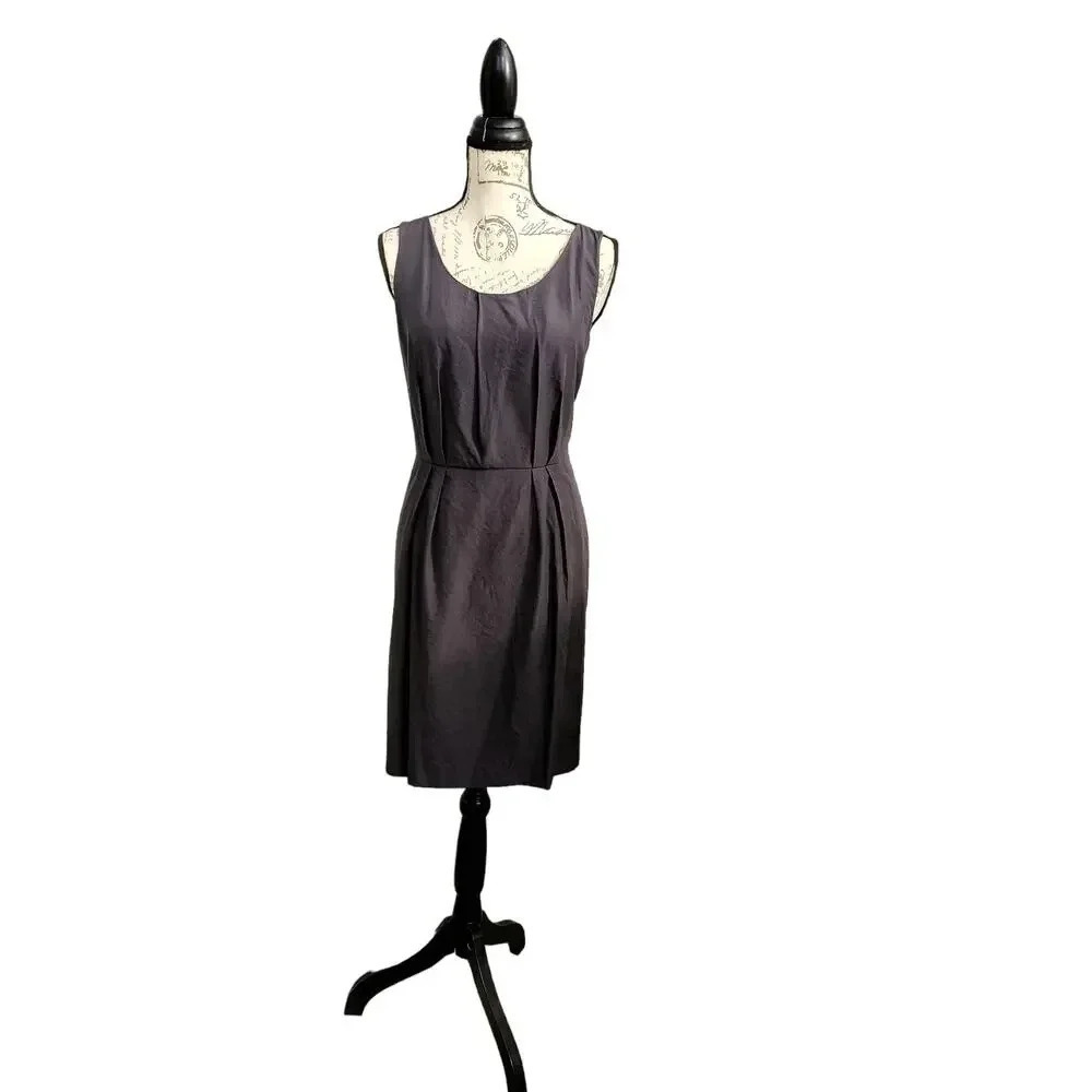 Ann Taylor‎ Loft Mini Dress Pleated Sleeveless Charcoal Gray with Pockets Size 8
